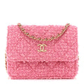 Tweed Quilted Flap Chain Waist Bag Pink