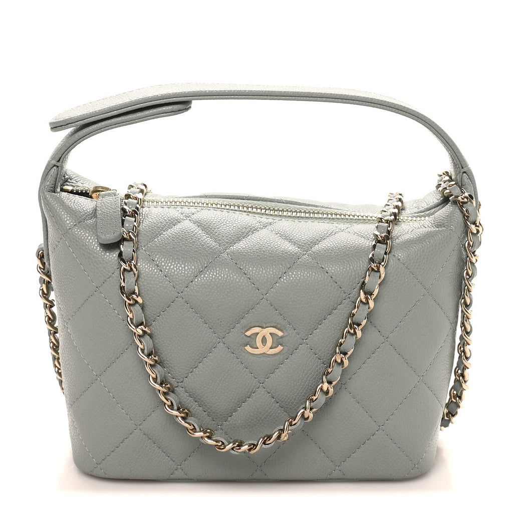 Caviar Quilted Hobo Clutch With Chain Light Green