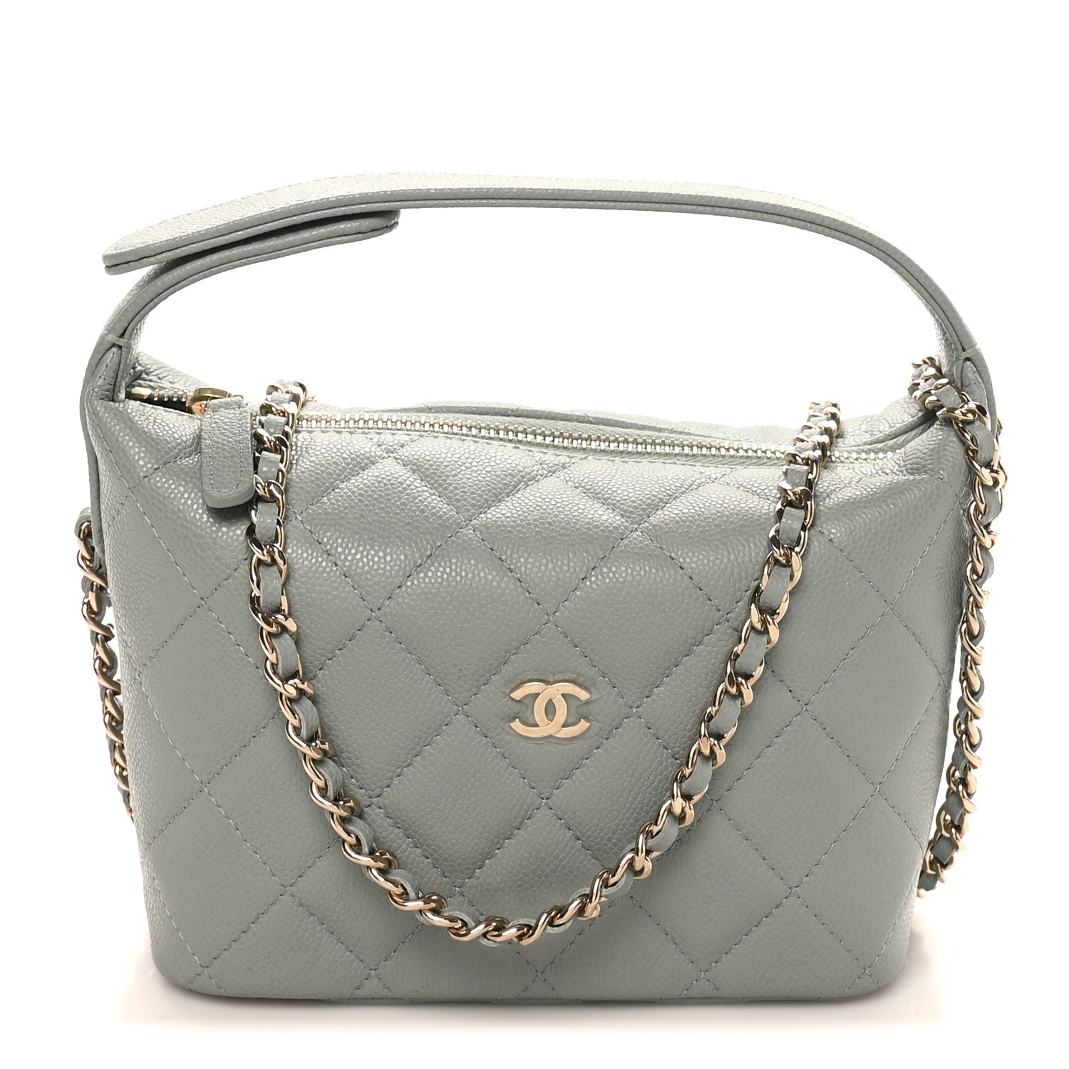 Caviar Quilted Hobo Clutch With Chain Light Green