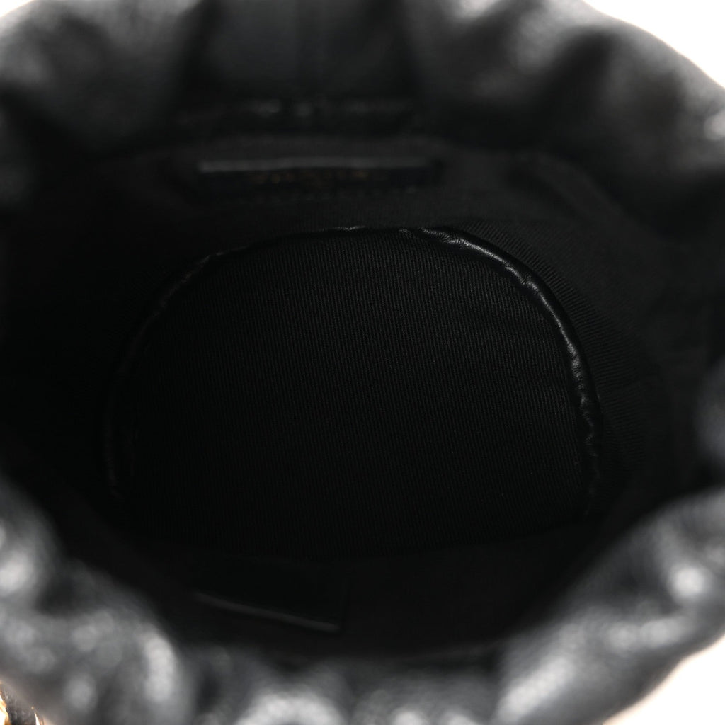 Caviar Quilted Coco First Bucket Clutch With Chain Black