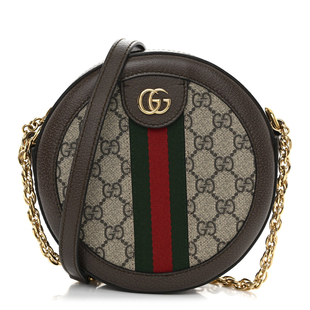 GG Supreme Monogram Web Mini Ophidia Round Shoulder Bag Brown