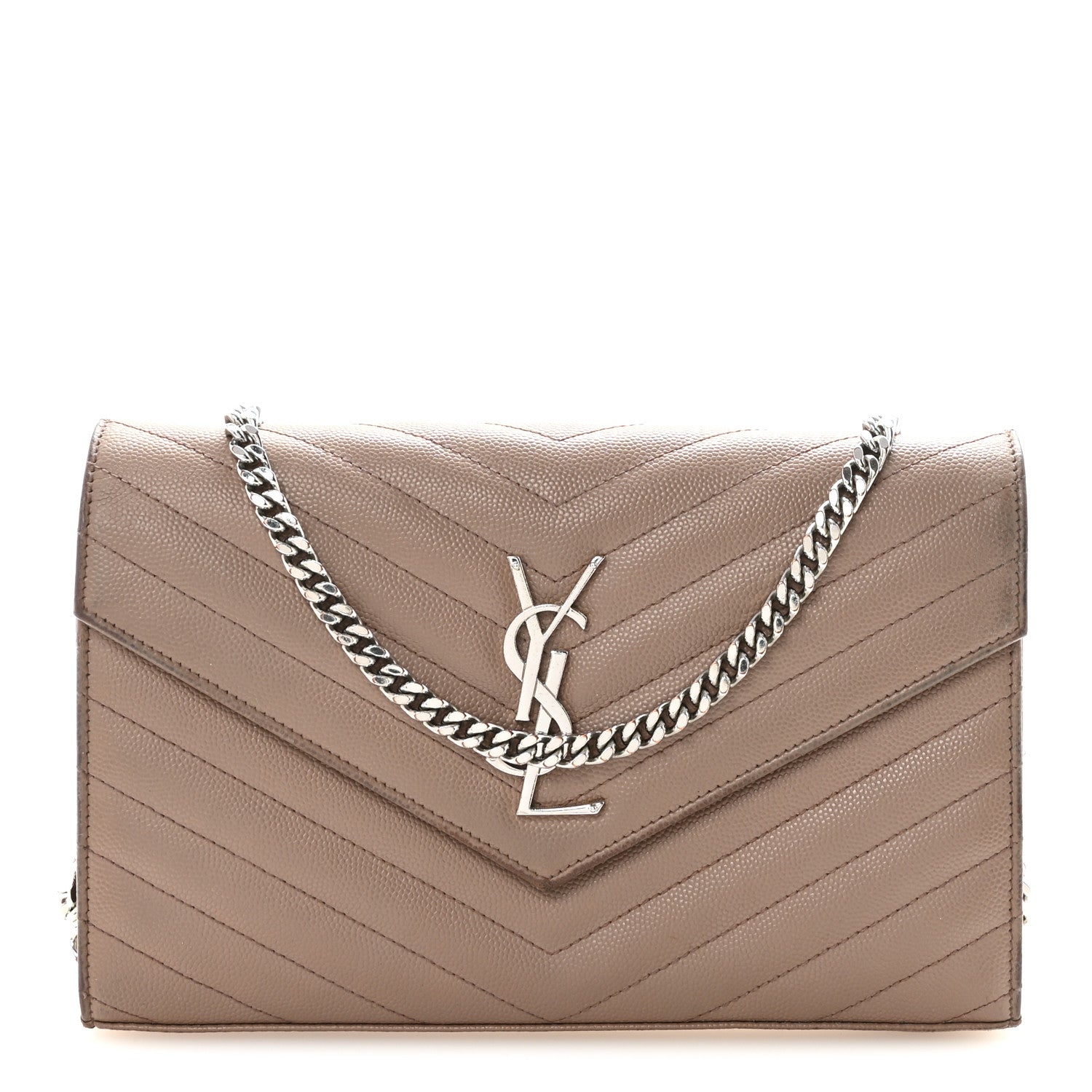 Grain De Poudre Matelasse Chevron Monogram Chain Wallet Taupe