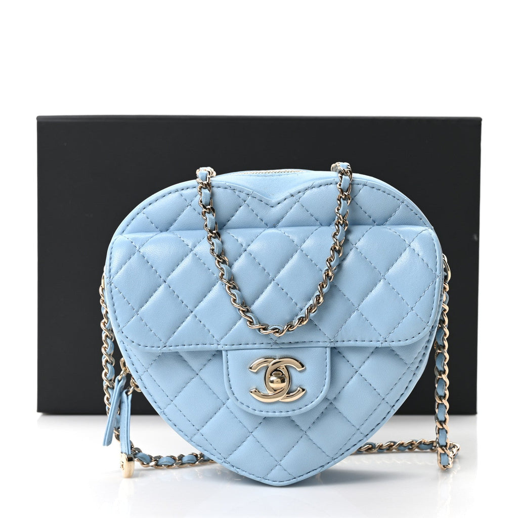 Lambskin Quilted CC In Love Heart Bag Light Blue