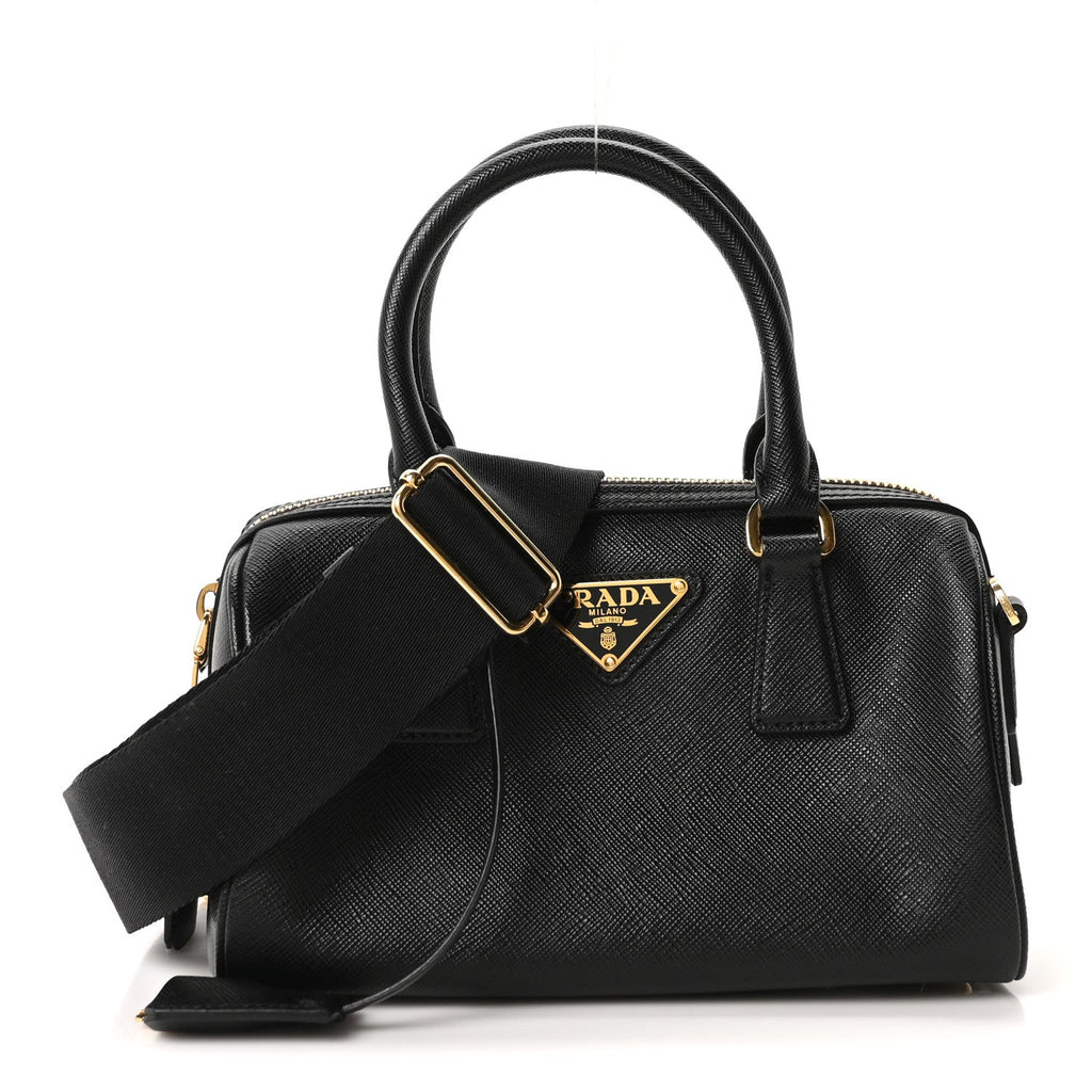 Saffiano Lux Mini Boston Crossbody Bag Black