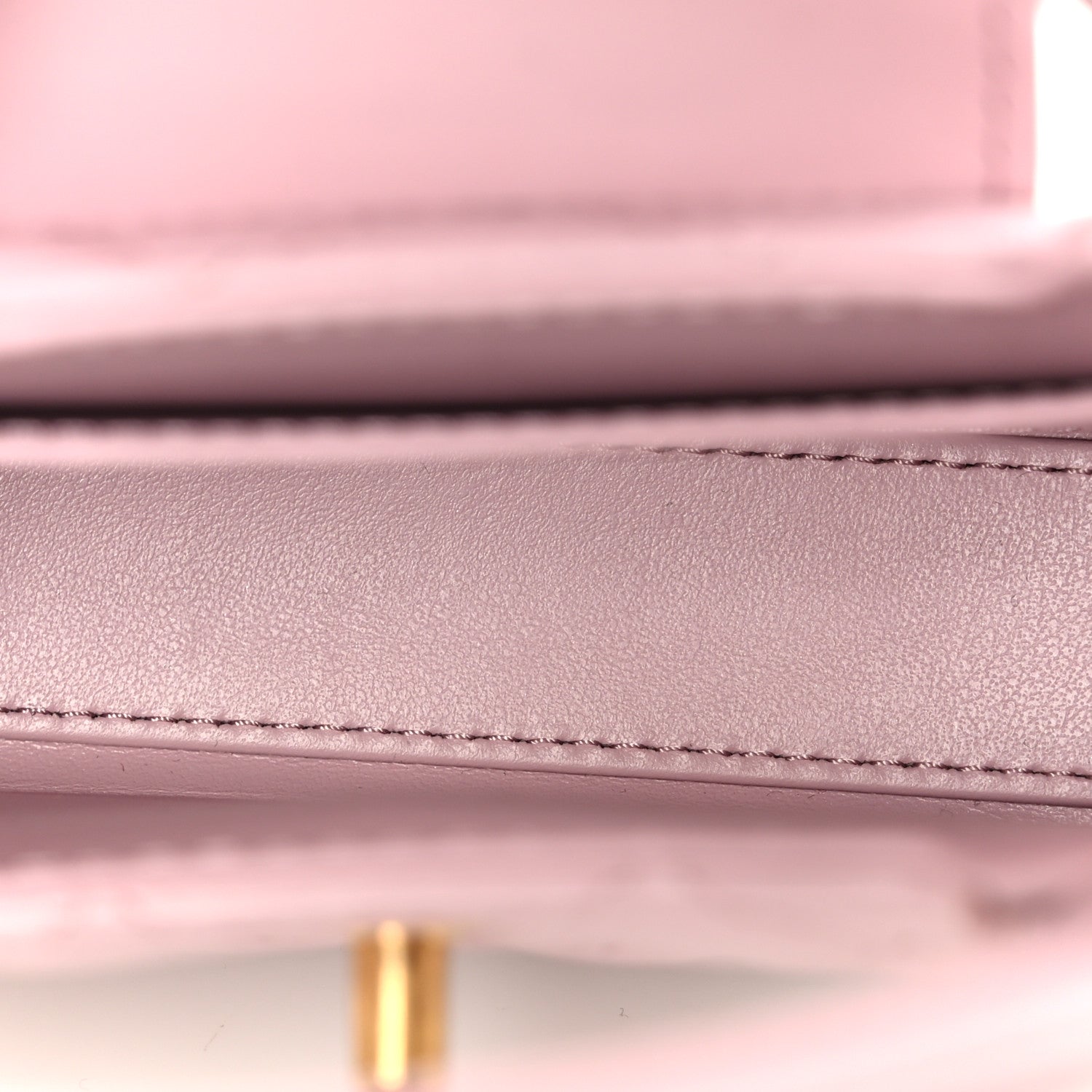 Shiny Aged Calfskin Quilted Mini Nano Kelly Shopper Light Pink