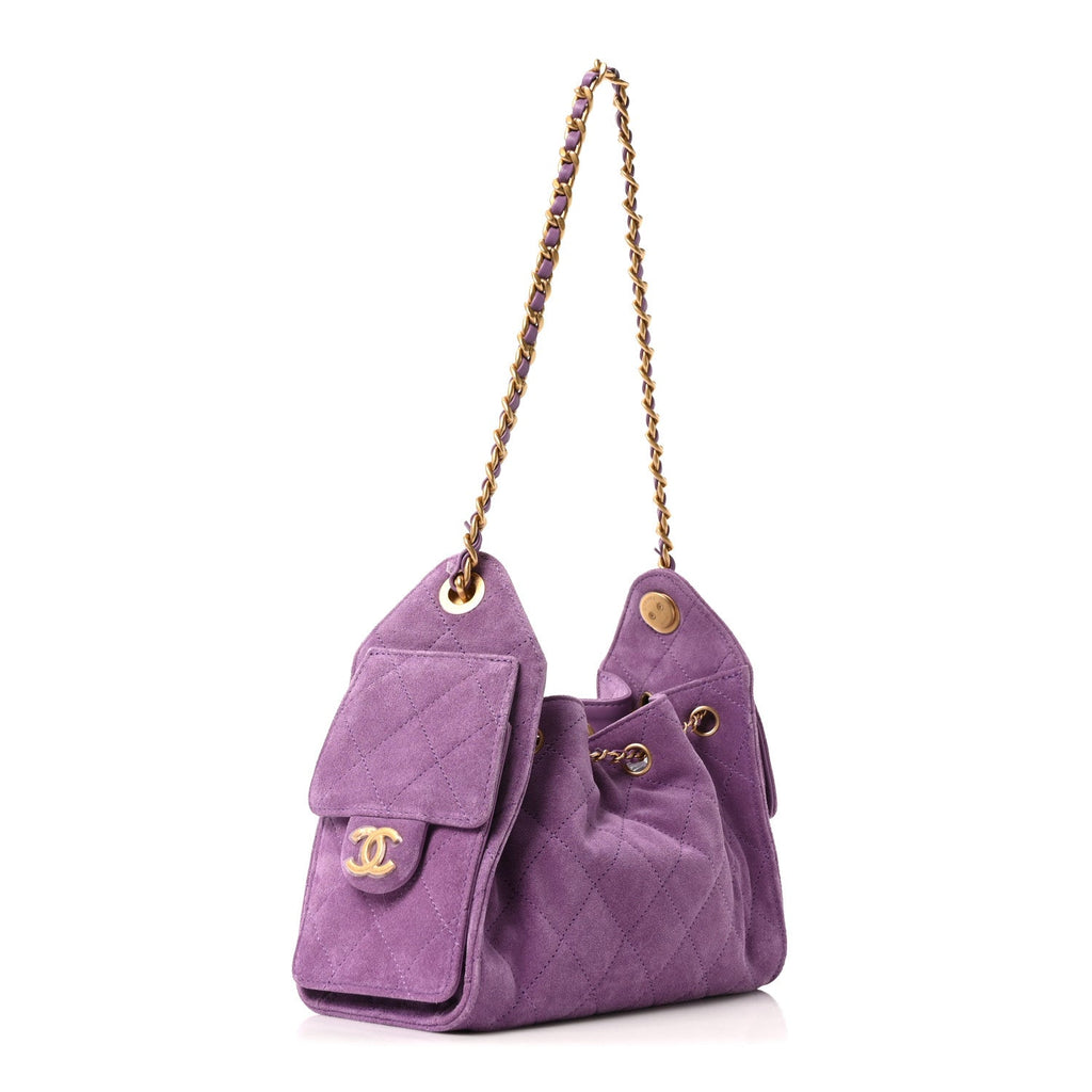 Suede Quilted Mini Chanel 25 Handbag Purple