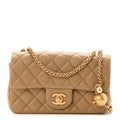 Lambskin Quilted Mini Rectangular Pearl Crush Flap Dark Beige