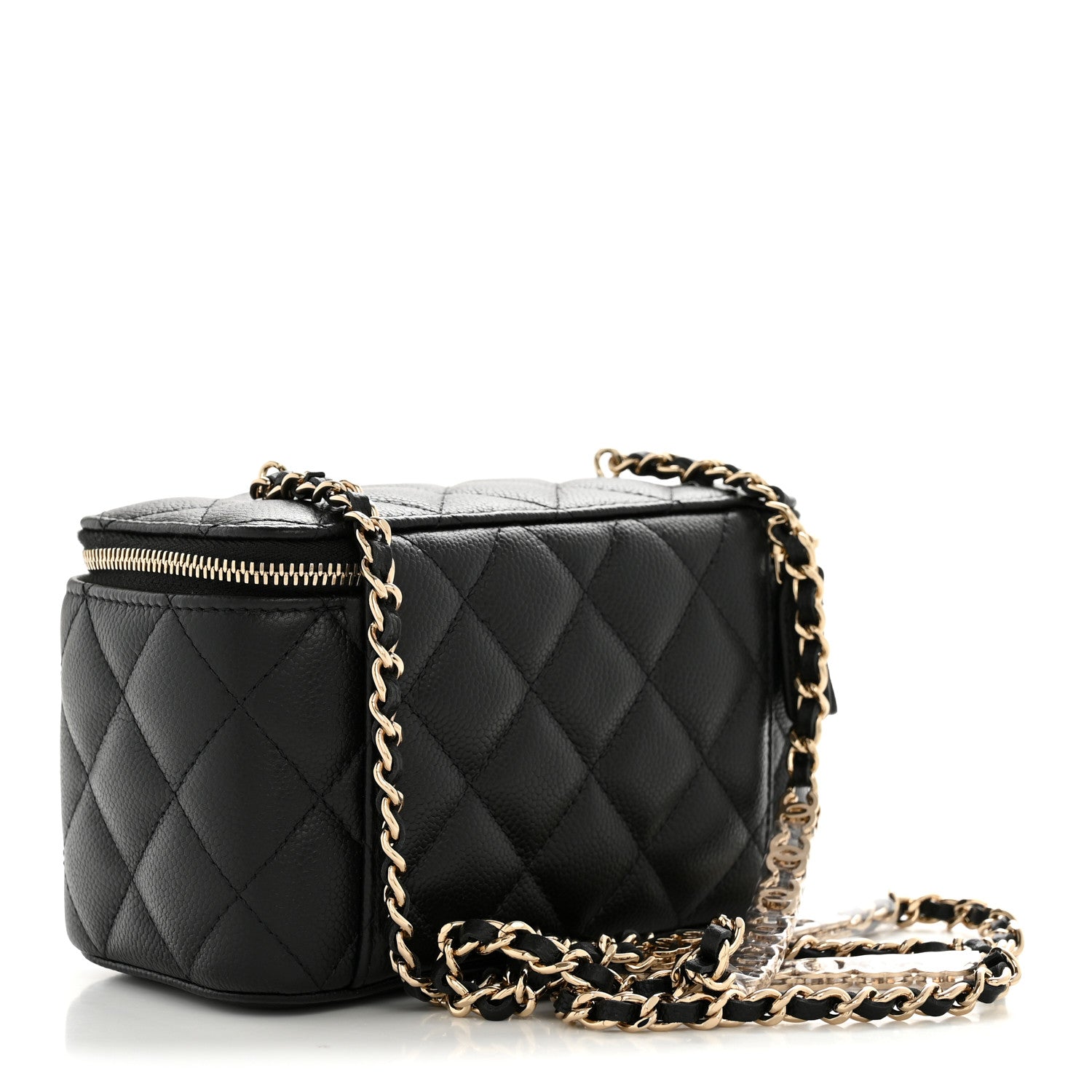 Caviar Quilted Small Tiny CC Vanity Case With Chain Black