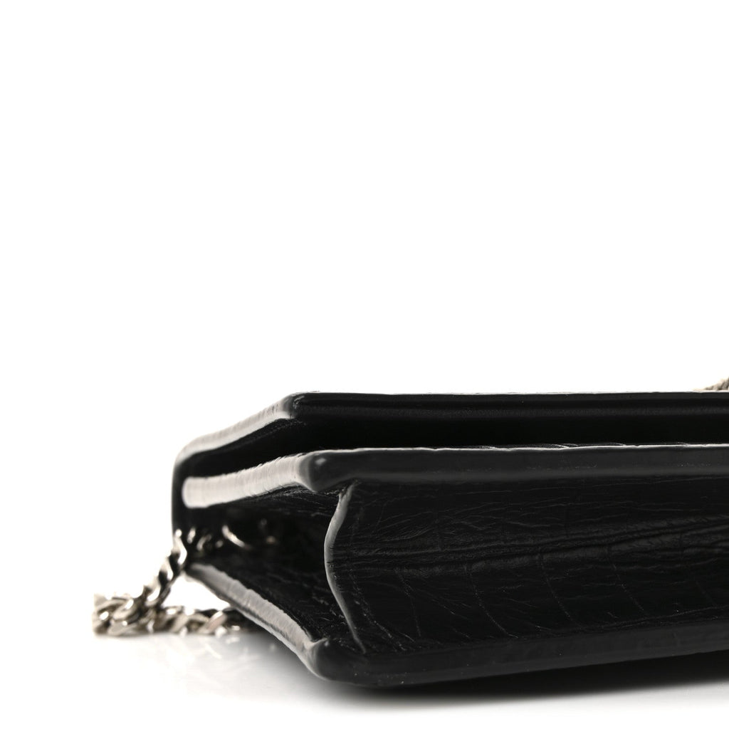 Calfskin Crocodile Embossed Kate Monogram Tassel Chain Wallet Black