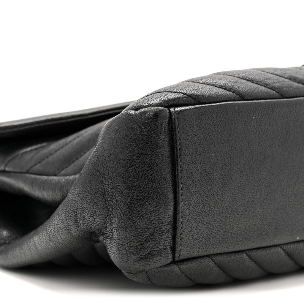 Sheepskin Matelasse Chevron Monogram Monochrome Large College Satchel Black