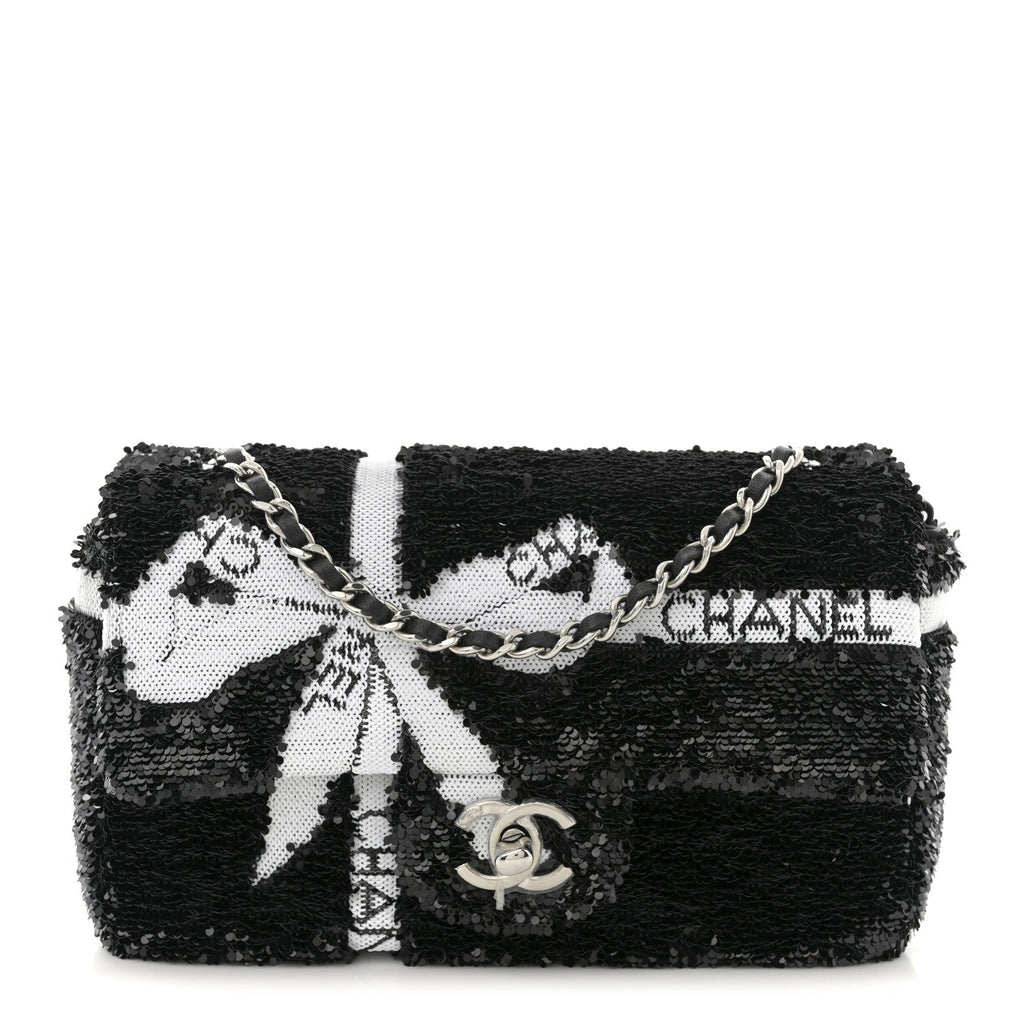 Sequin Ribbon Mini Rectangular Flap Black White