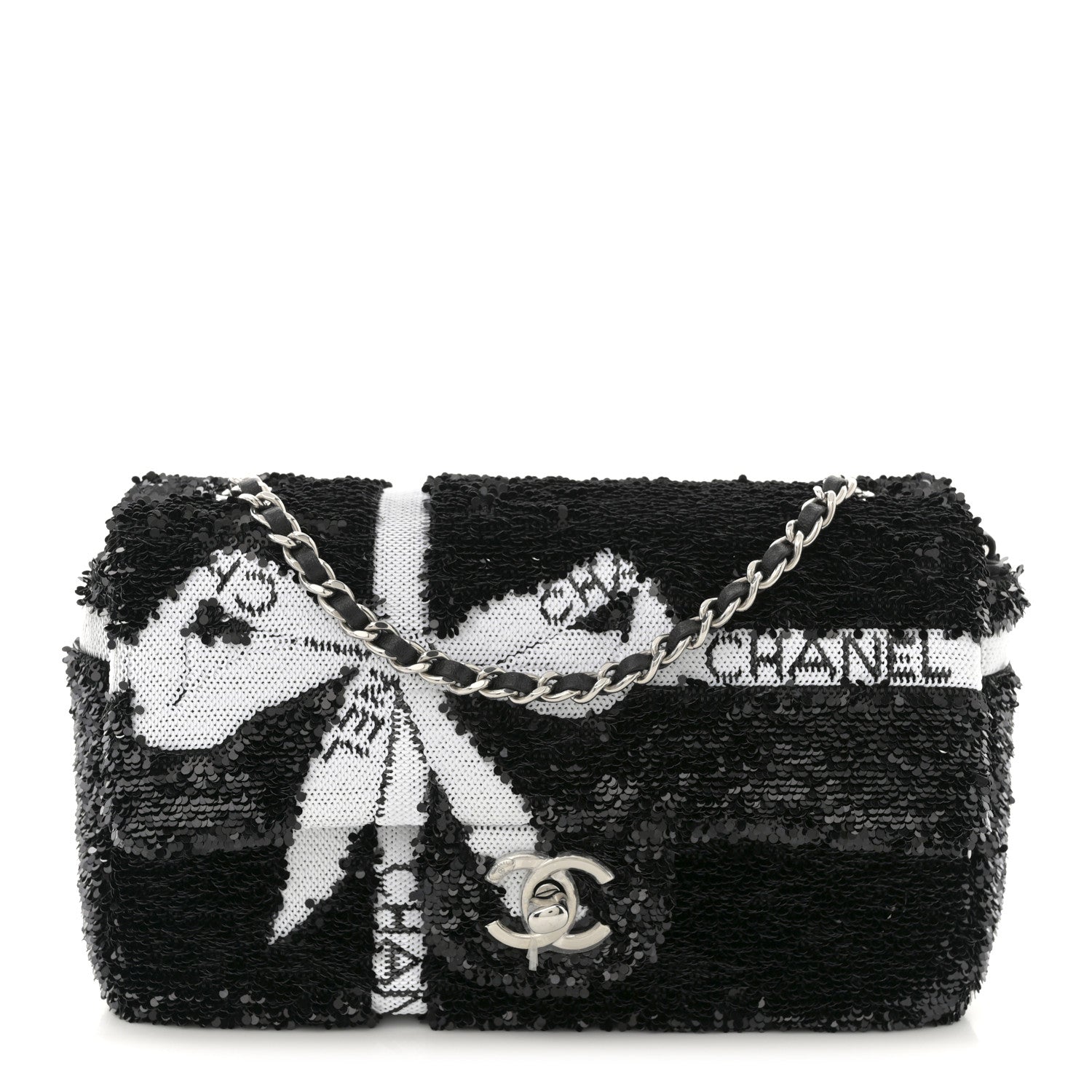 Sequin Ribbon Mini Rectangular Flap Black White