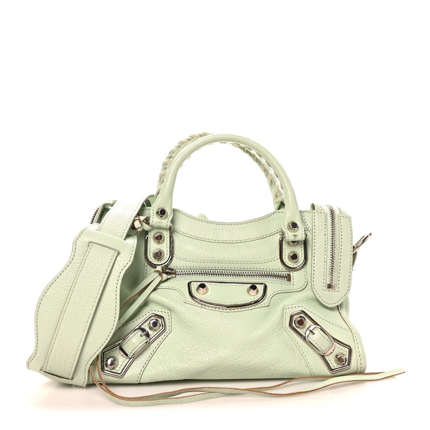 Chevre Silver Metallic Edge Hardware Mini City Vert Anis