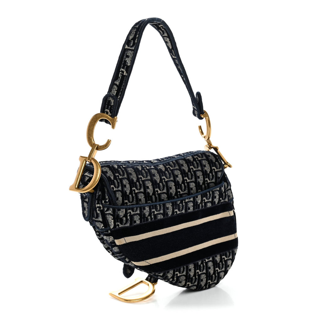 Velvet Oblique Saddle Bag Blue