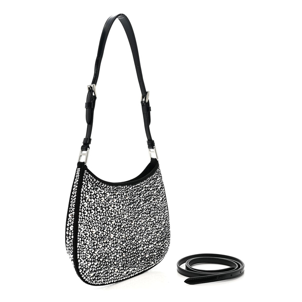 Satin Crystal Cleo Adjustable Strap Shoulder Bag Metal