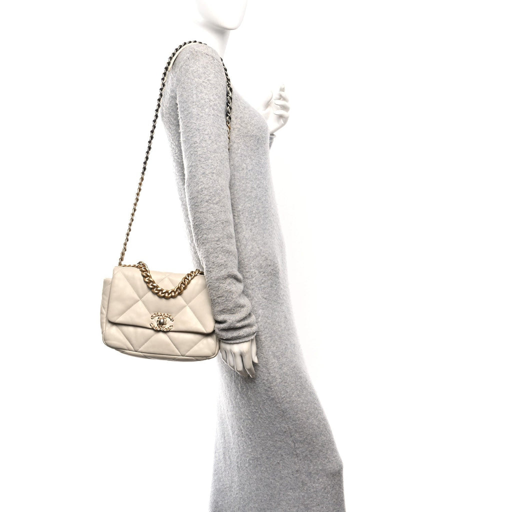 Goatskin Quilted Medium Chanel 19 Flap Beige