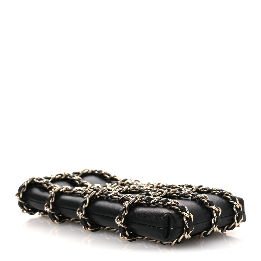 Lambskin Tech Me Out Clutch With Chain Black