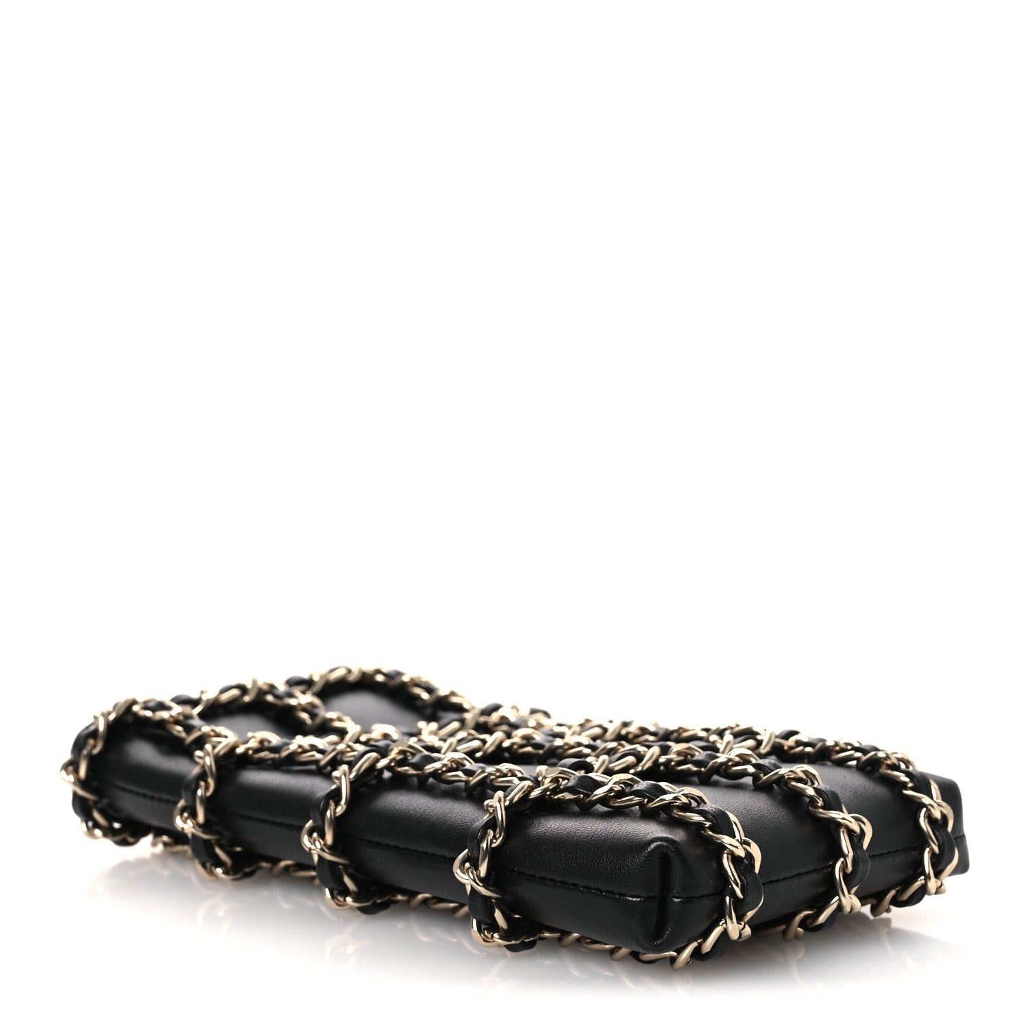 Lambskin Tech Me Out Clutch With Chain Black