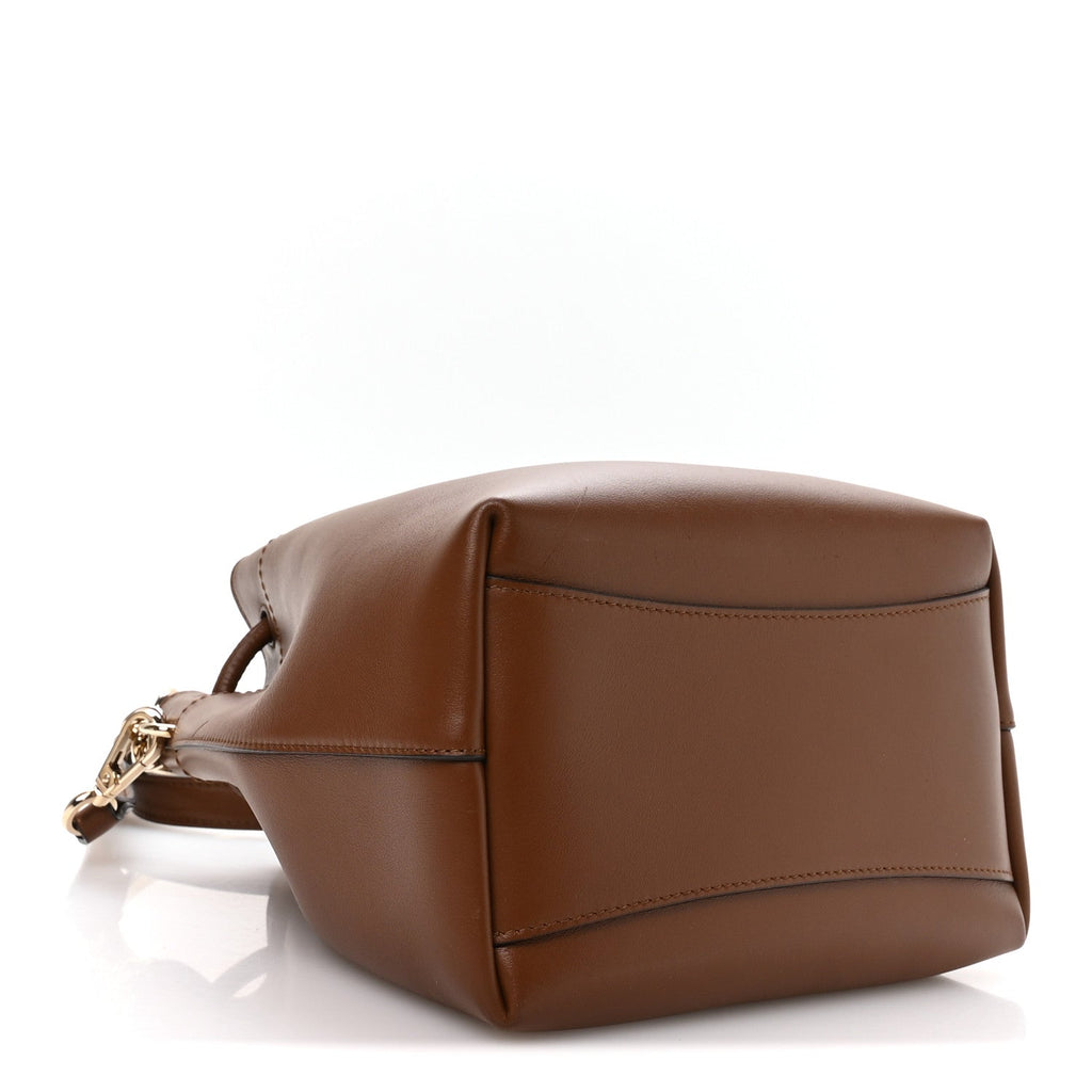 Smooth Shiny Calfskin Bon Bon Bucket Bag Dark Tan