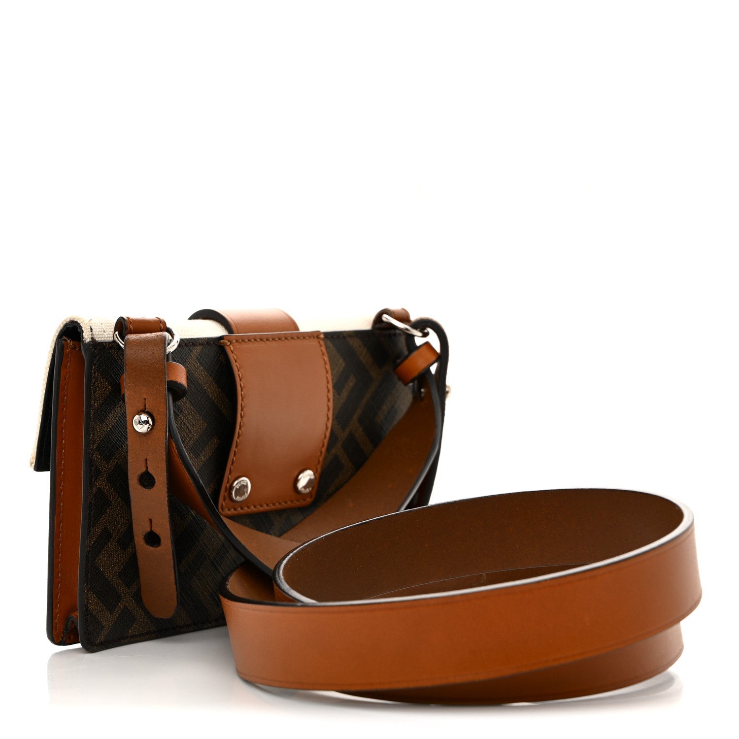 Glazed Fabric Cotton Vitello King Aura FF 1974 Baguette Belt Pouch Tobacco Moro Grezzo Cuoio