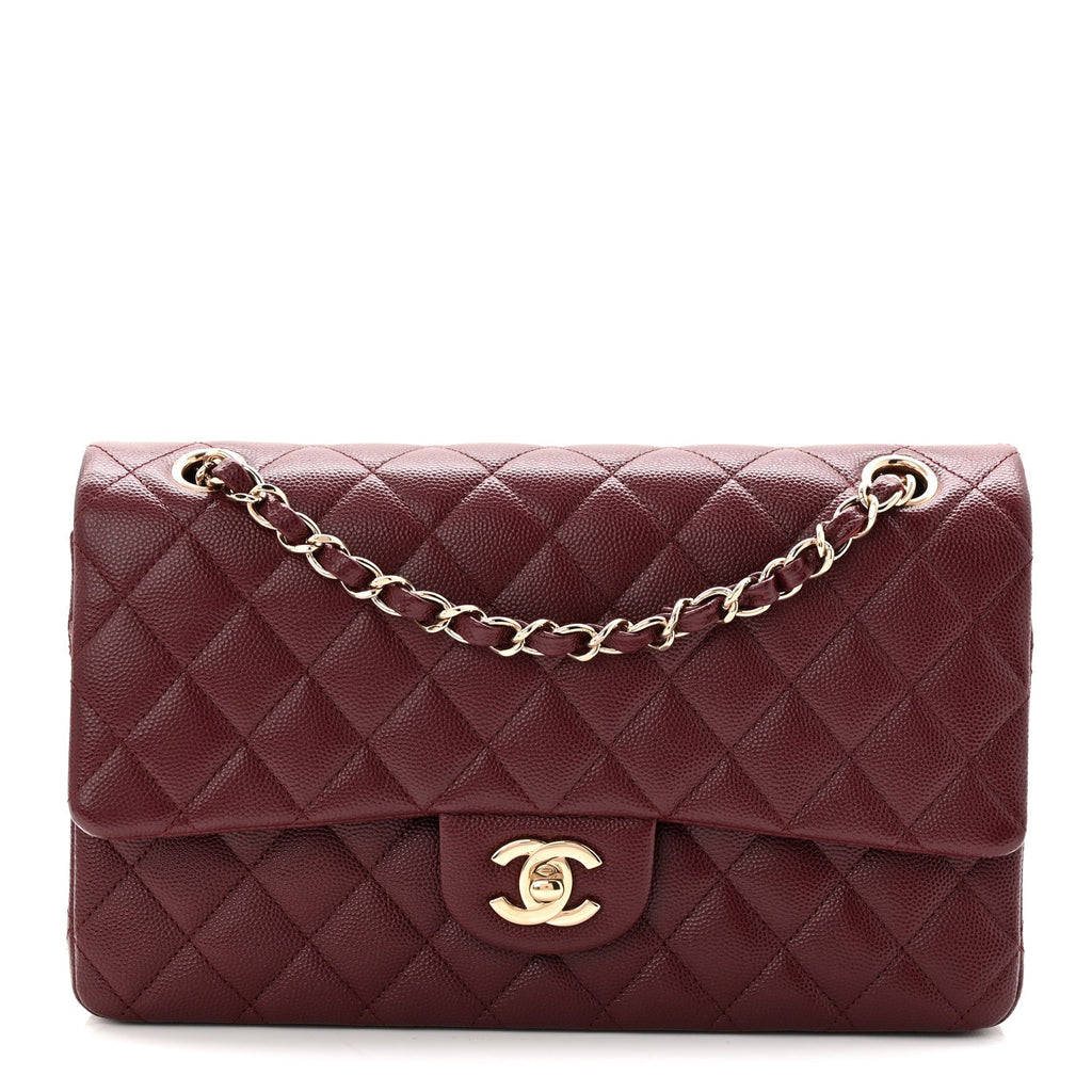 Caviar Quilted Medium Double Flap Burgundy