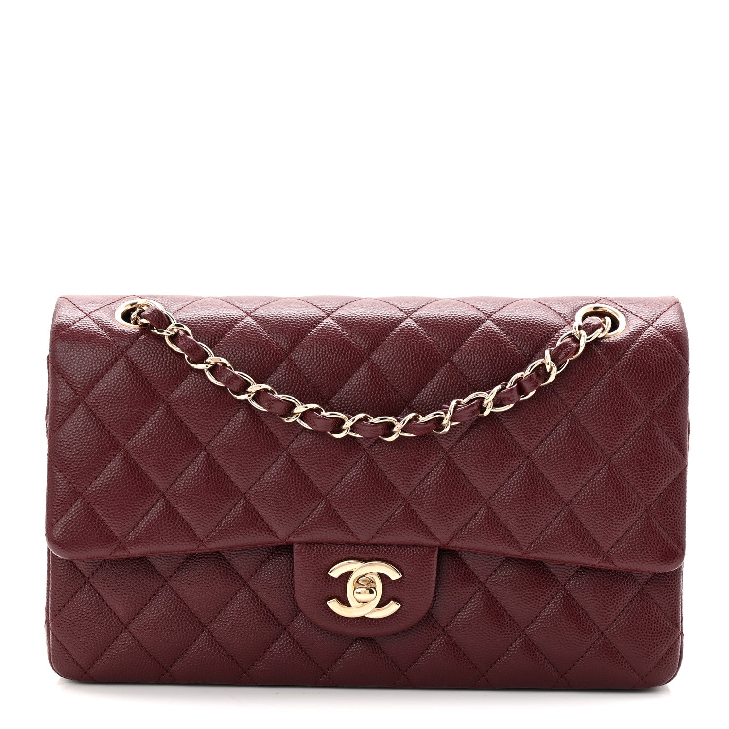 Caviar Quilted Medium Double Flap Burgundy