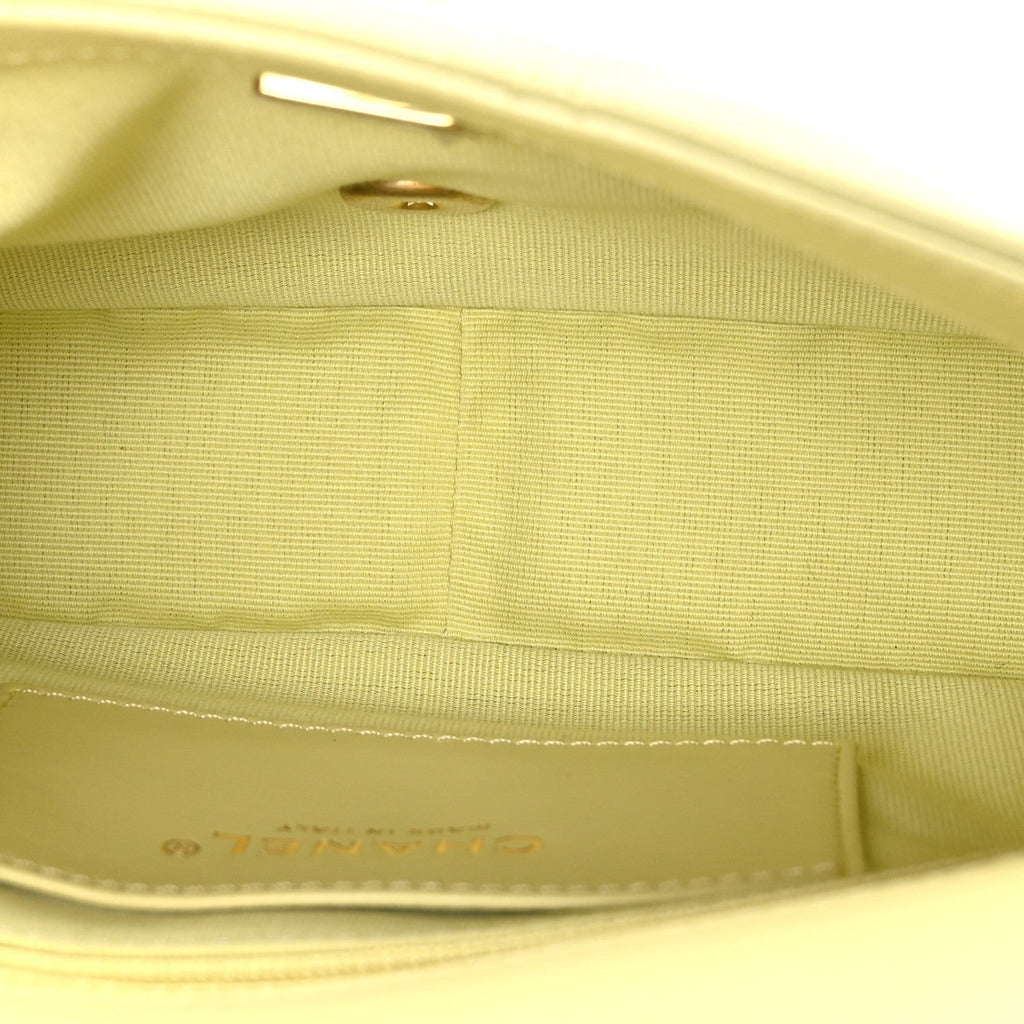 Shiny Caviar Quilted Mini Chain Messenger Flap Bag Yellow