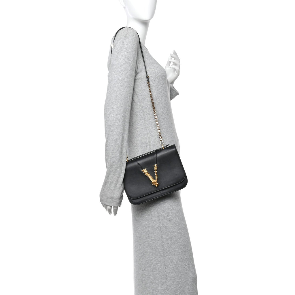 Vitello Barocco Virtus Top Handle Shoulder Bag Black