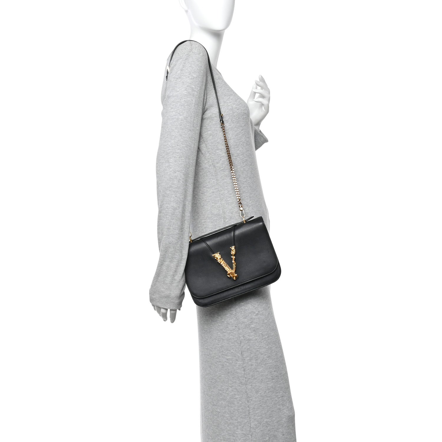 Vitello Barocco Virtus Top Handle Shoulder Bag Black