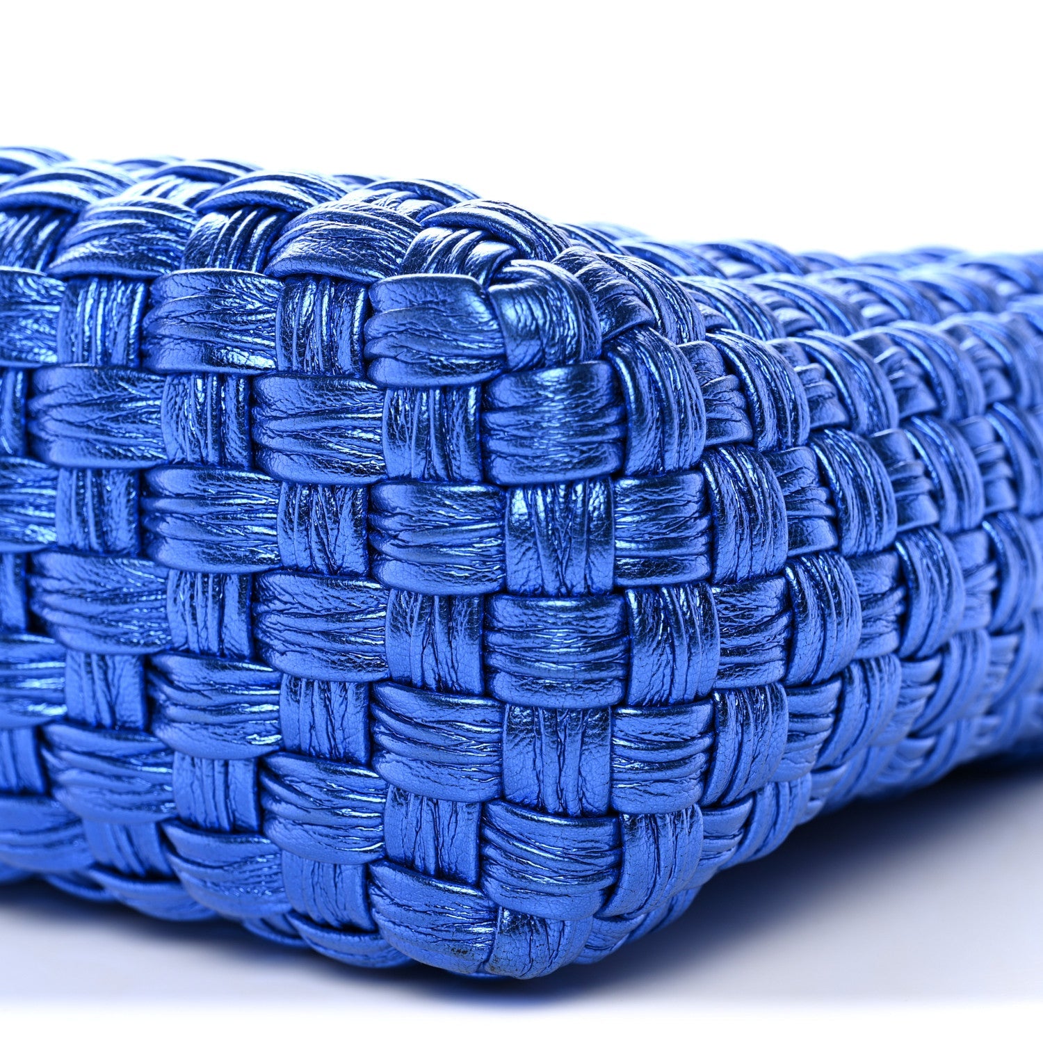 Metallic Woven Calfskin Trifolio Shoulder Bag Bluette
