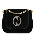 Suede Crystal 1973 Small Chain Shoulder Bag Black