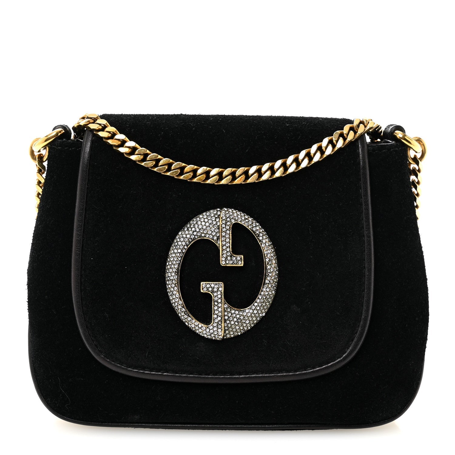 Suede Crystal 1973 Small Chain Shoulder Bag Black