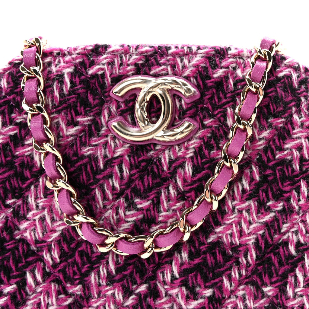 Tweed Quilted Mini Clutch With Chain Purple