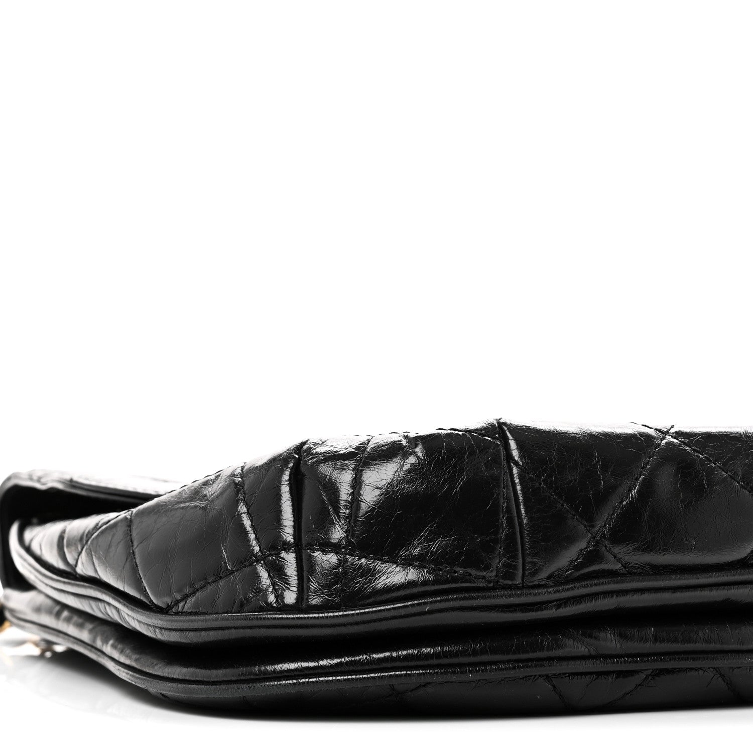 Glazed Calfskin Quilted Medium Bubble CC Flap Black
