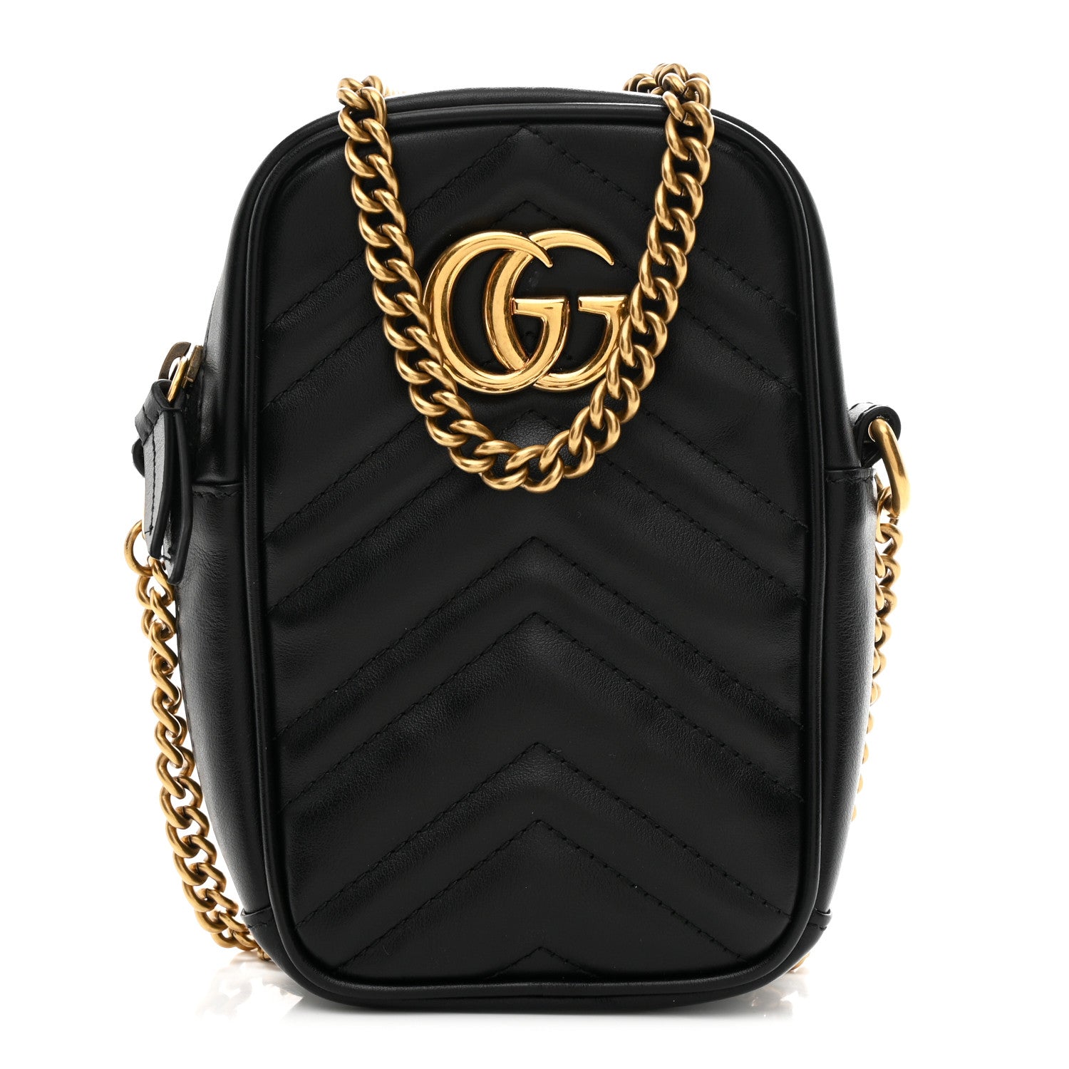 Calfskin Matelasse Mini GG Marmont Crossbody Bag Black