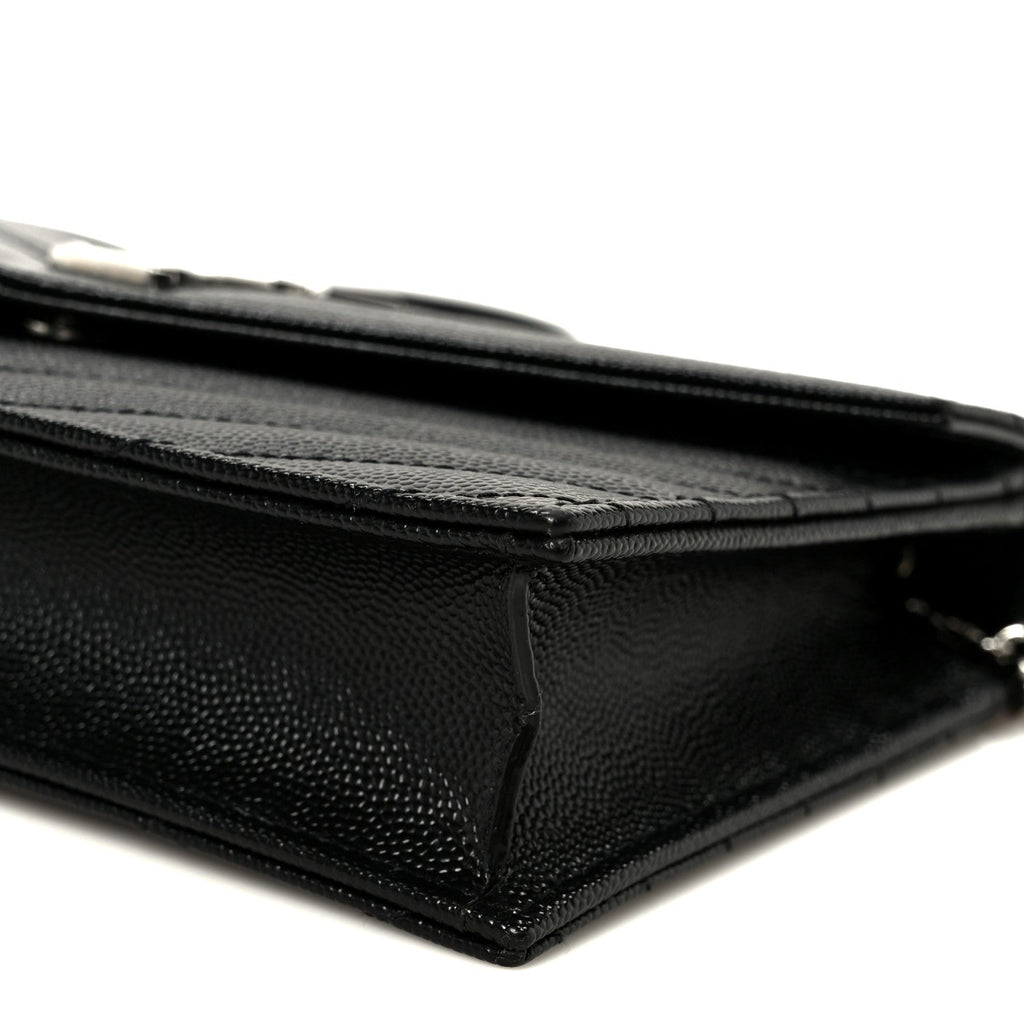 Grain De Poudre Matelasse Chevron Monogram Envelope Chain Wallet Black