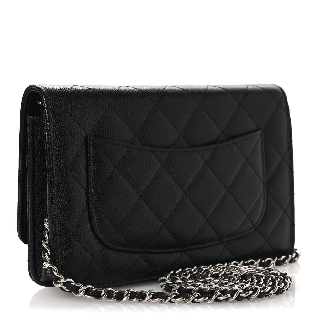 Caviar Quilted Crystal Star Wallet On Chain Black