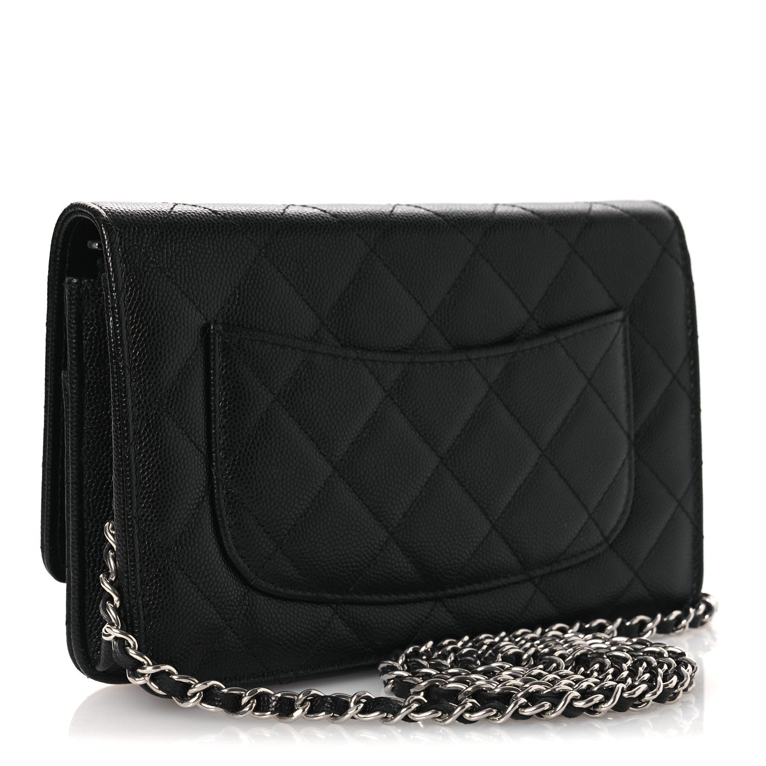Caviar Quilted Crystal Star Wallet On Chain Black