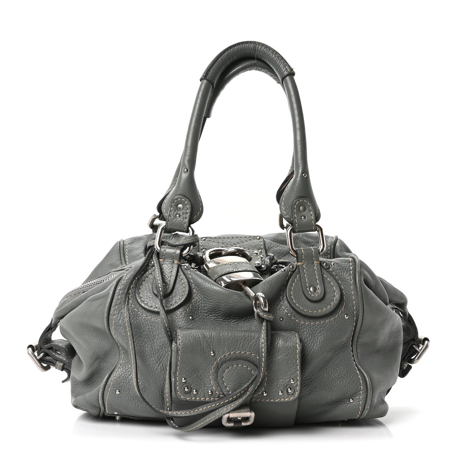 Calfskin Paddington Front Pocket Tote Gris Vert