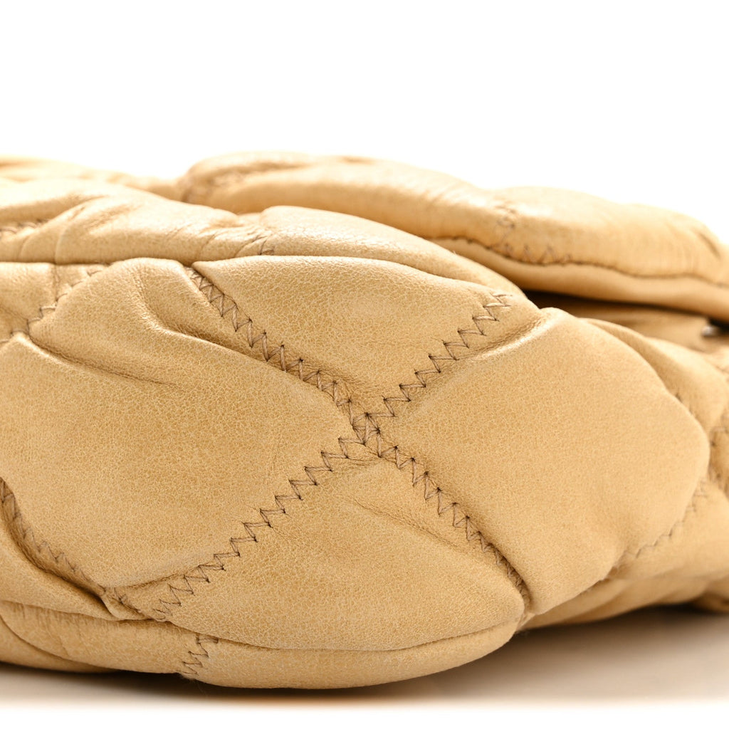 Calfskin Quilted Medium Bubble Quilt Flap Bag Beige