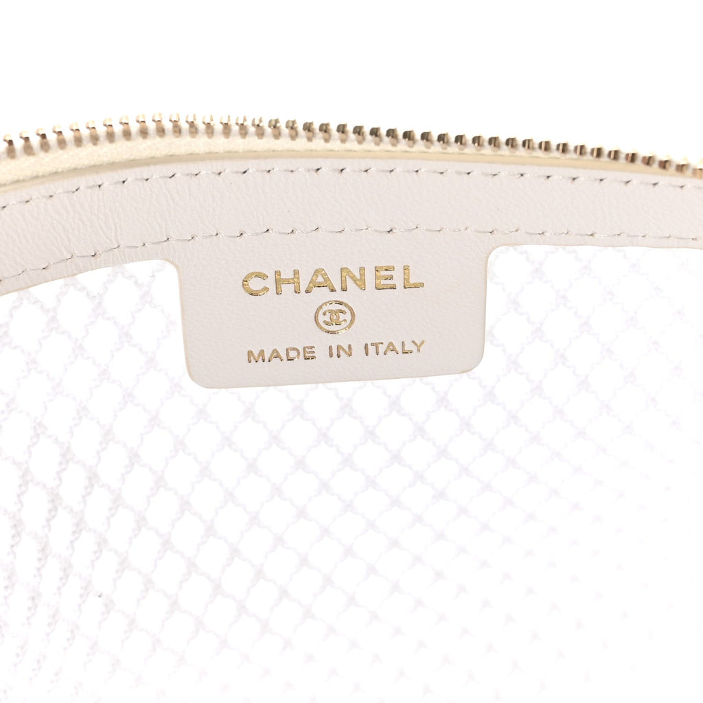 Mesh Shiny Lambskin Chain Hobo White