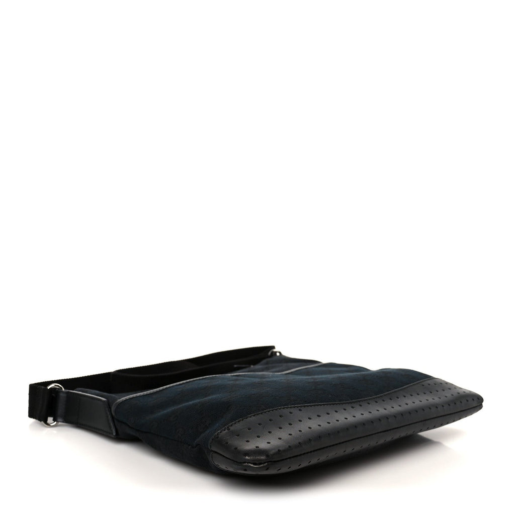 Monogram Calfskin Perforated Medium Flat Messenger Bag Black