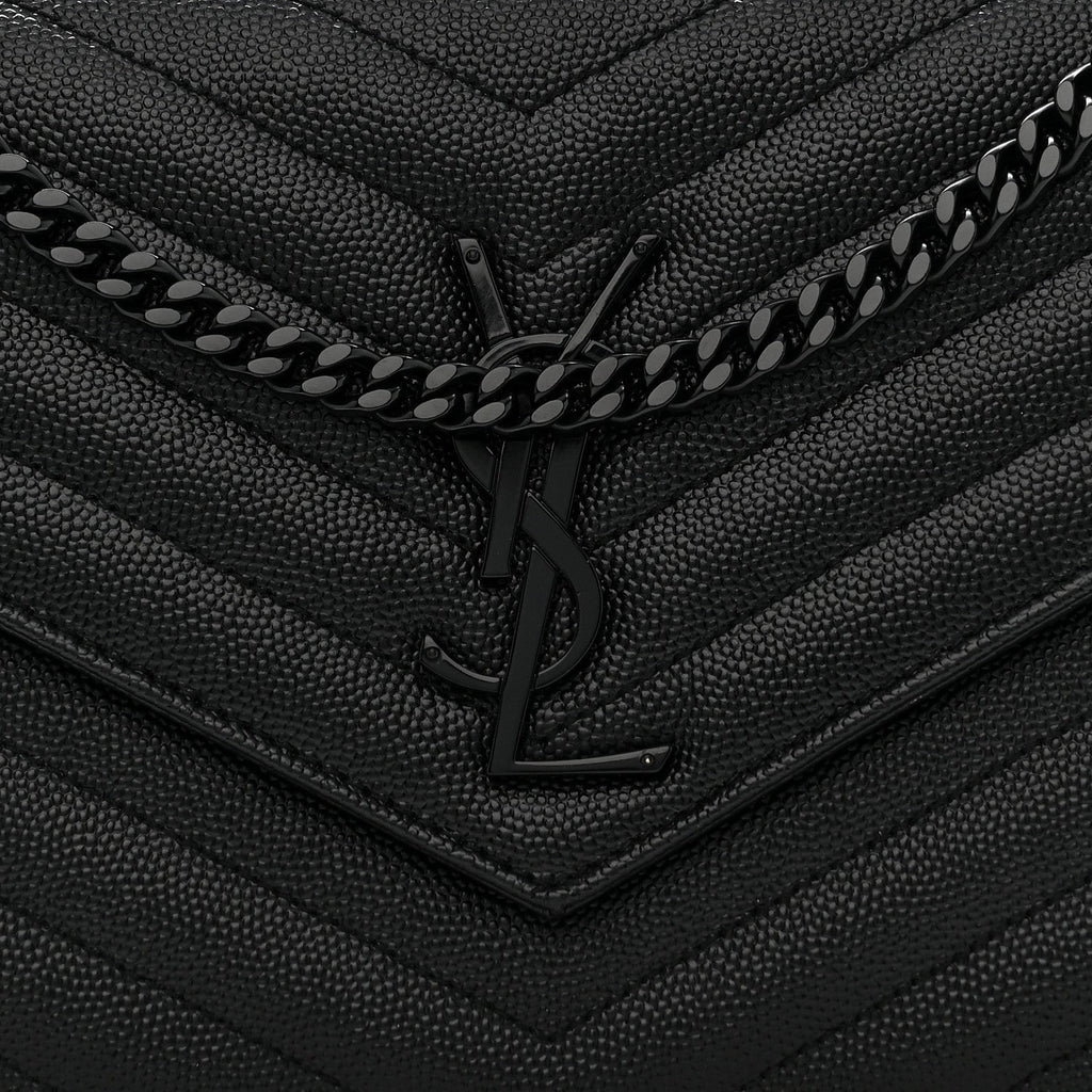 Grain De Poudre Matelasse Chevron Monogram Monochrome Chain Wallet Black