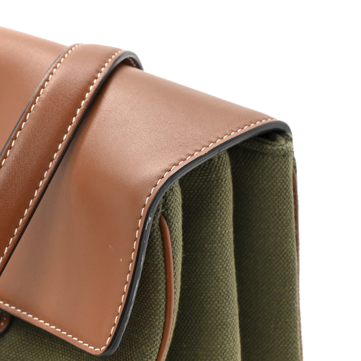 Canvas Calfskin Medium Soft 16 Top Handle Bag Khaki Tan