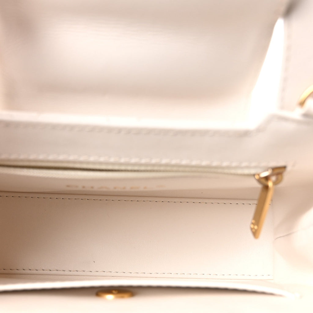 Shiny Aged Calfskin Quilted Nano Kelly Shopper White
