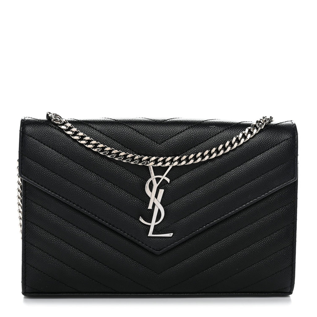 Grain De Poudre Matelasse Chevron Monogram Chain Wallet Black
