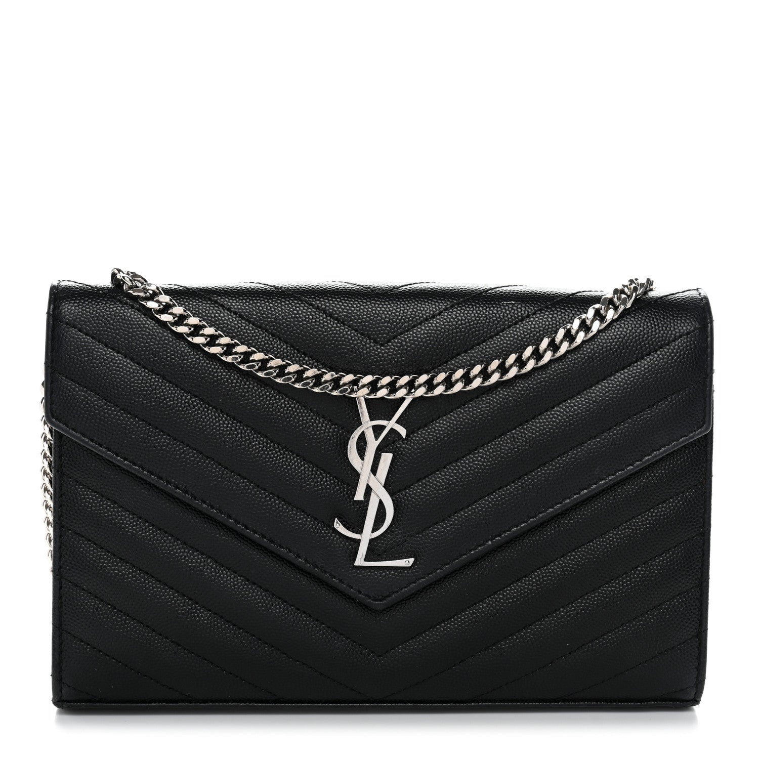 Grain De Poudre Matelasse Chevron Monogram Chain Wallet Black