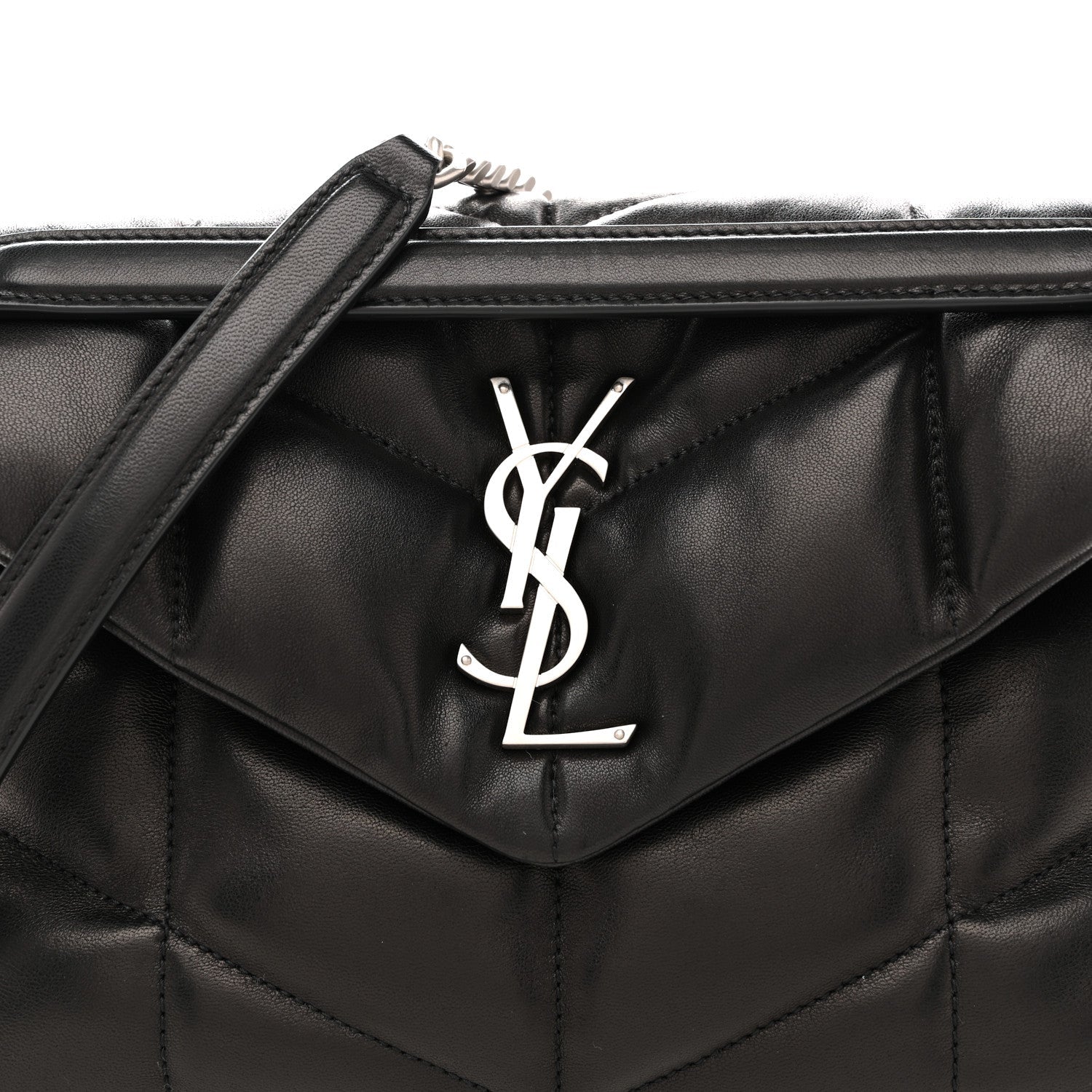 Lambskin Quilted Small Loulou Puffer Monogram Chain Satchel Black