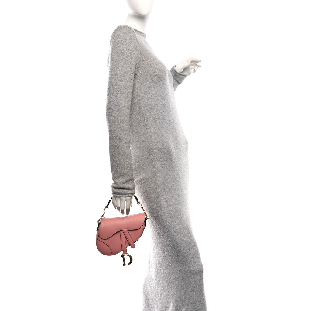 Grained Calfskin Mini Saddle Bag Pink