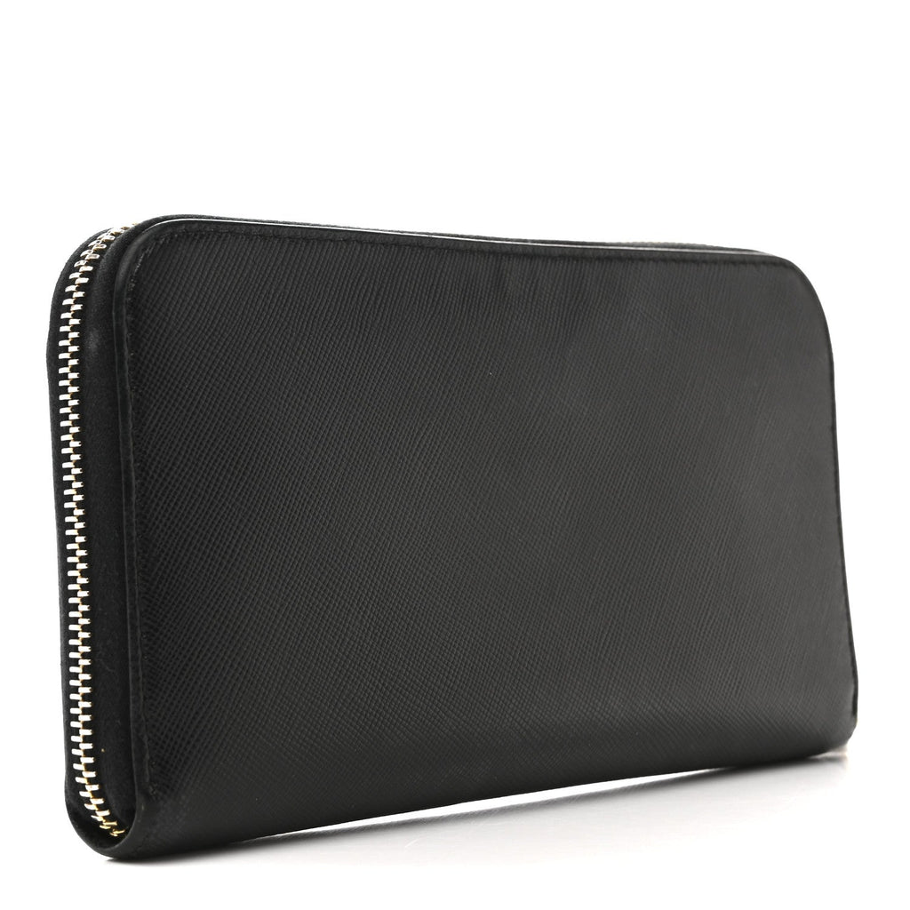 Saffiano Metal Zip Around Wallet Black